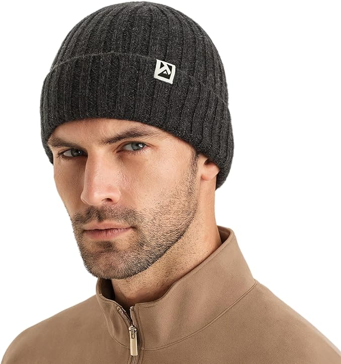 PolarWool™ 100% Merino Wool Polartec® Fleece Lined L/XL/XXL Unisex Warm Windproof Beanie Watch Cap Knit Winter Hat Outdoor