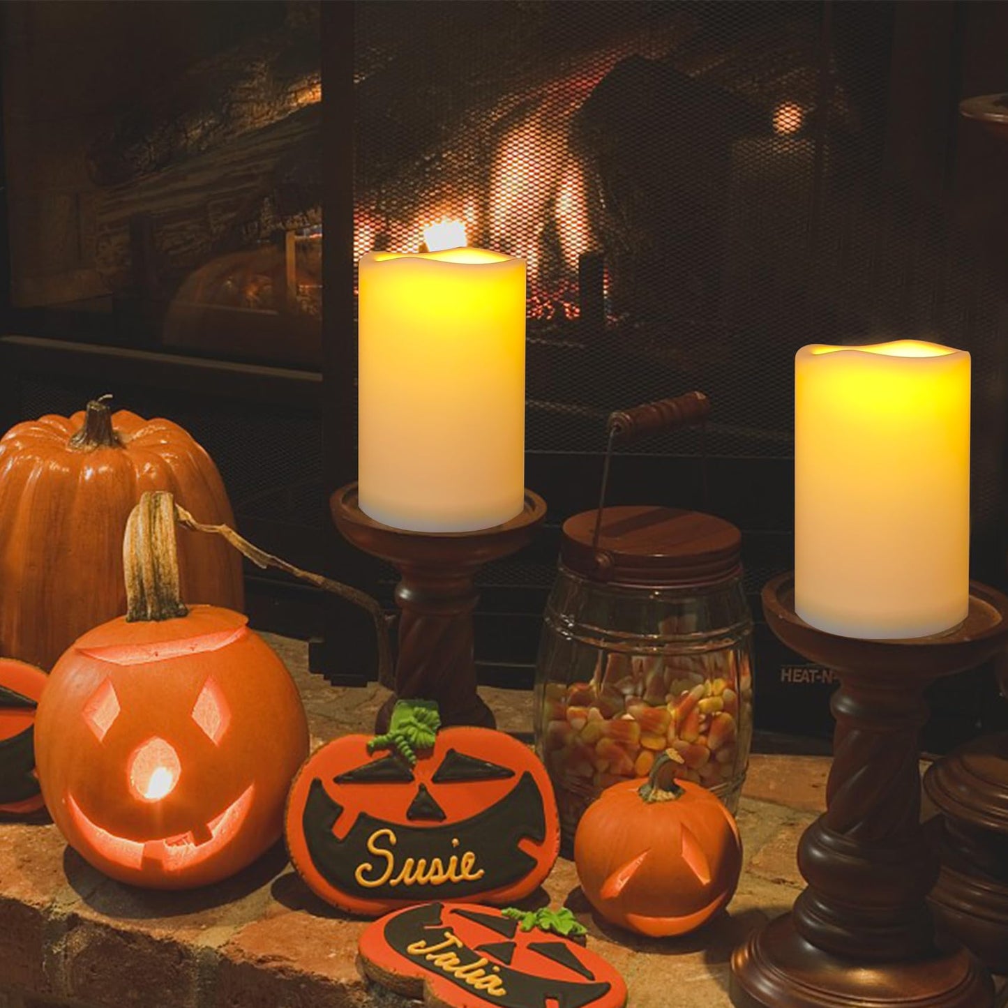 4'x6' Flameless Battery Operated LED Candles with Timer - 2 Pack Outdoor Waterproof Flickering Electric Fake Pillar Tall Candles for Wedding Party, Halloween, Christmas - Cream White