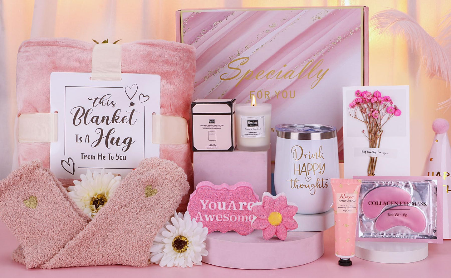 Self Care Gifts for Women Get Well Soon Gift Baskets, Birthday Gifts for Women Care Package, Unique Relaxing Spa Christmas Presents for Mom, Best Friend, Sister, Thinking of You