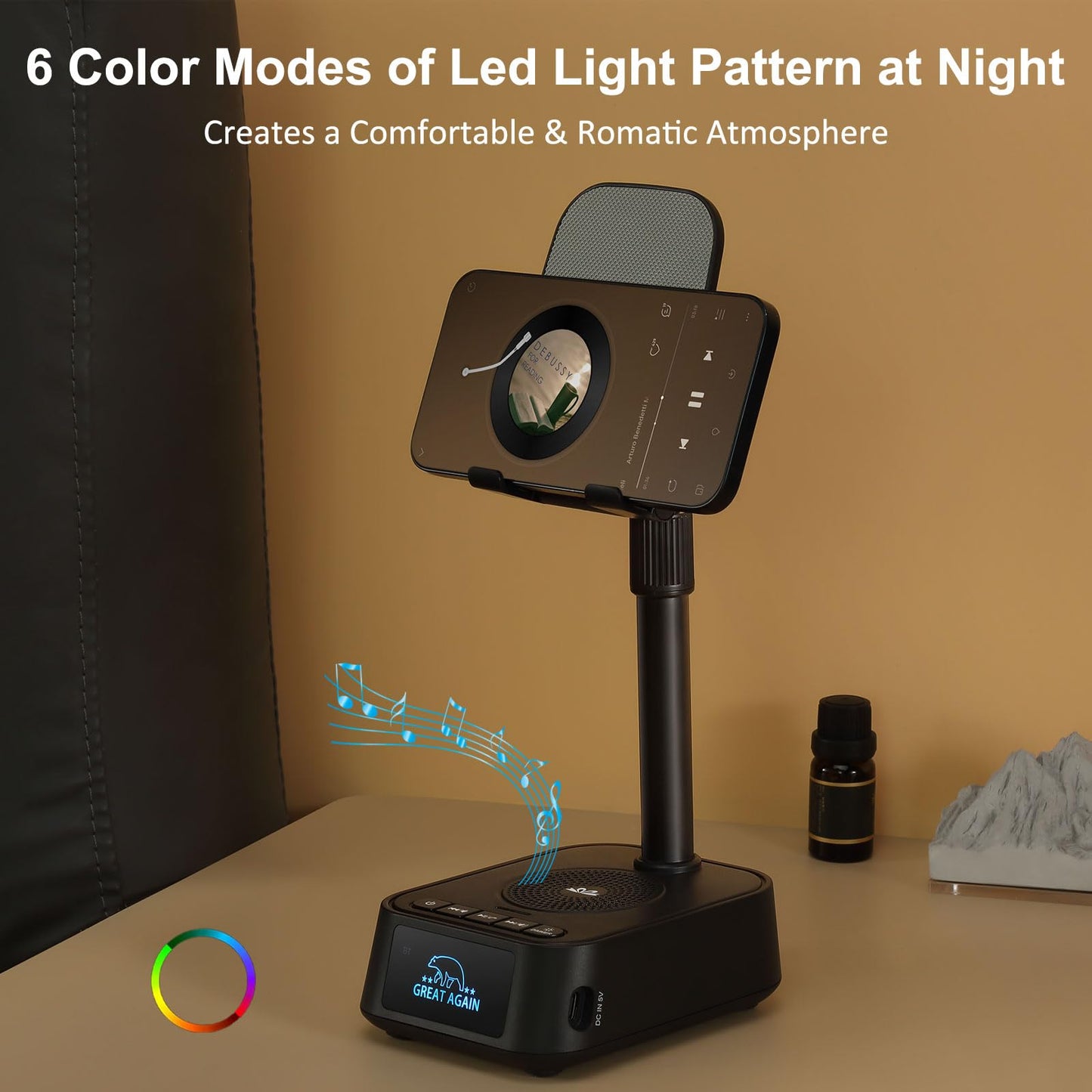 Gifts for Men Women, Phone Stand with Bluetooth Speaker, Birthday Gifts Him Her, Adjustable Height Phone Holder with HD Stereo Sound Fits All Phones &Tablet, Unique Gifts for Dad Mom Christmas