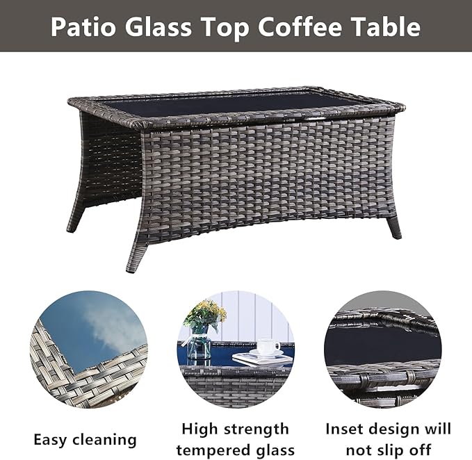 Belord Wicker Outdoor Furniture Patio Furniture Set - 6 Piece Patio Conversation Set with Swivel Rocker Chairs, Rattan Sofa, Ottomans and Coffee Table, Gray Cushion