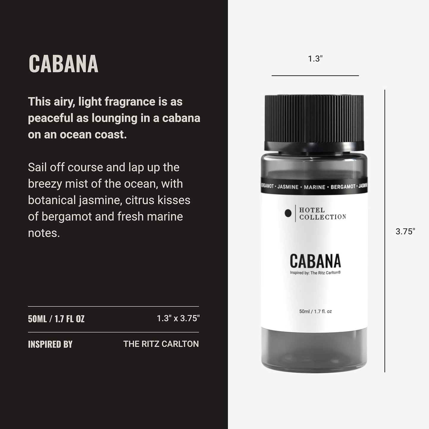 Hotel Collection Diffuser Oil - Cabana - Aromatherapy Essential Fragrance Oil - Botanical Jasmine, Bergamot & Fresh Marine - 50ML 1.7 Fl oz