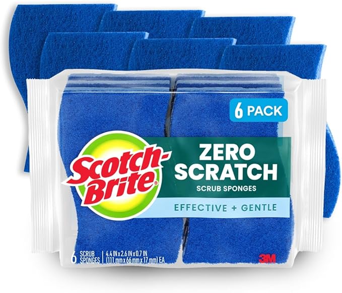 Scotch-Brite Zero Scratch Scrub Sponge, 6 Kitchen Sponges for Cleaning Around the Home, Bathroom & More, Scratch-free Dish...