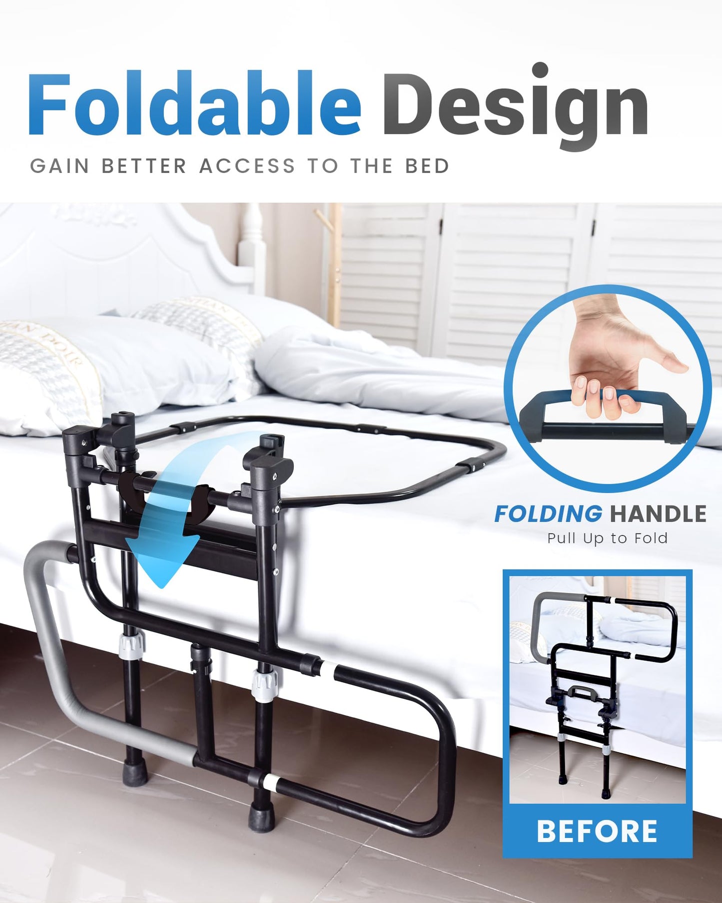 Sangohe Bed Rail for Elderly, Extra Large Heavy Duty Bed Rail for Senior, Foldable Bed Rails, Safety Bed Rails for Elderly Adults Getting in & Out of Bed, 504G