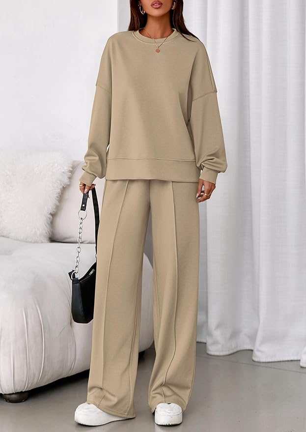 PRETTYGARDEN 2 Piece Sets For Women Fall Trendy Long Sleeve Sweatshirt Wide Leg Pants Loungewear Set Matching Sweatsuit