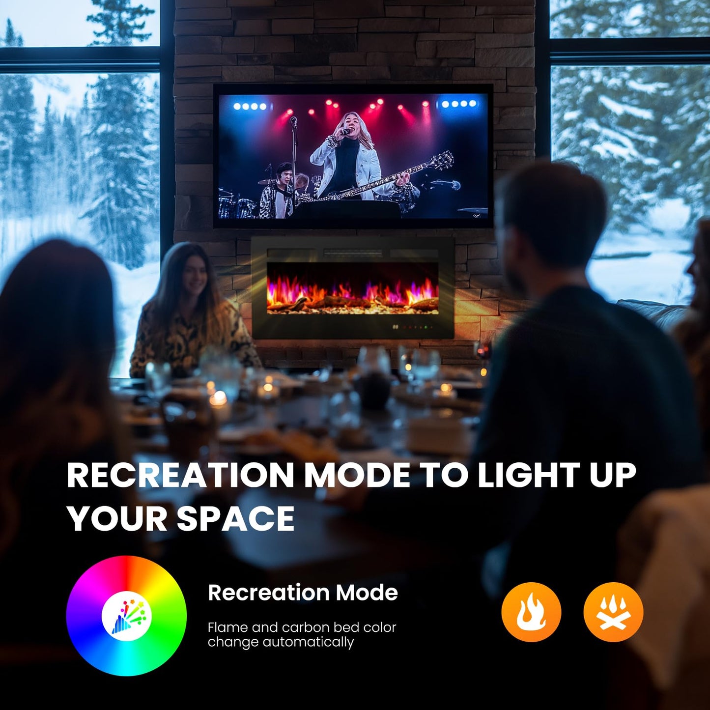 36" Electric Fireplace Insert, 1500W Wall Mounted & Recessed Fireplace Heater with Remote & Touch Screen, Adjustable Flame Color & Brightness, 12H Timer, Low Noise Electric Fireplace for Indoor Use