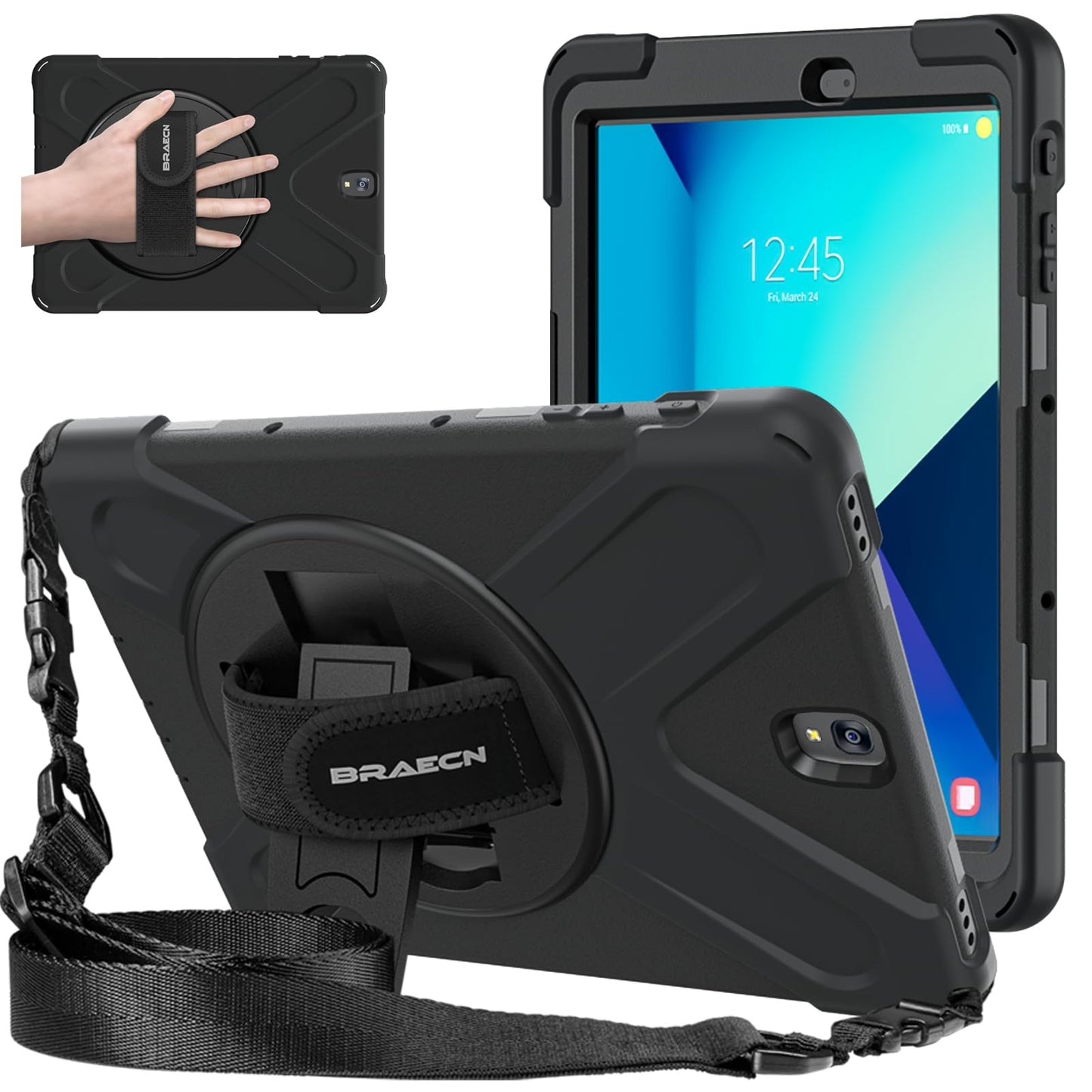 Braecnstock For Samsung Galaxy Tab S3 Case 9.7 Inch 2017 (Sm-T820/T825/T827) Rugged Shockproof Protective Cover With Rotating St