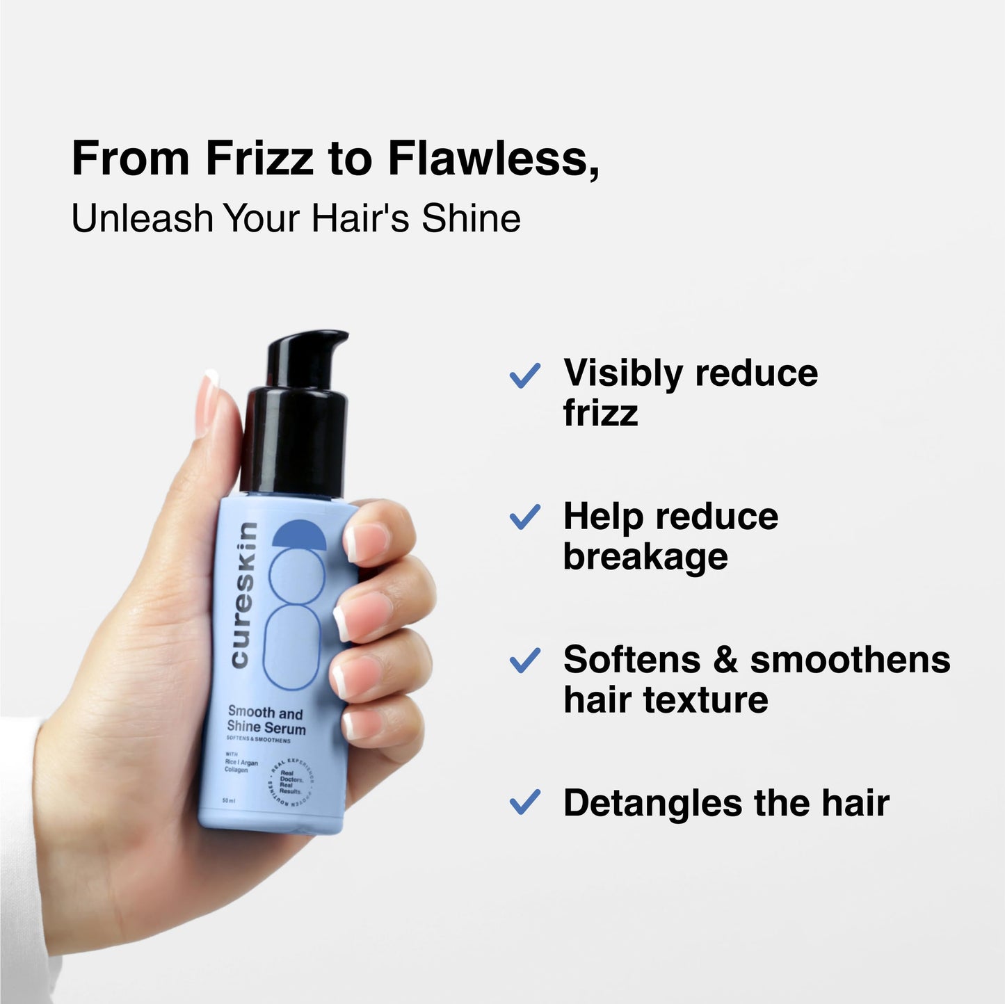 Cureskin Smooth and Shine Hair Serum for Dry Frizzy Hair Women and Men | Helps Reducing Hair Breakage, Frizz and Detangels for S
