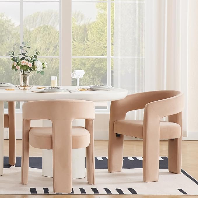 DAYALANE Modern Barrel Dining Chairs Set of 2, Upholstered Kitchen Chairs with Arms Comfy Velvet Side Chair for Living Room/Dining Room/Reception, Khaki