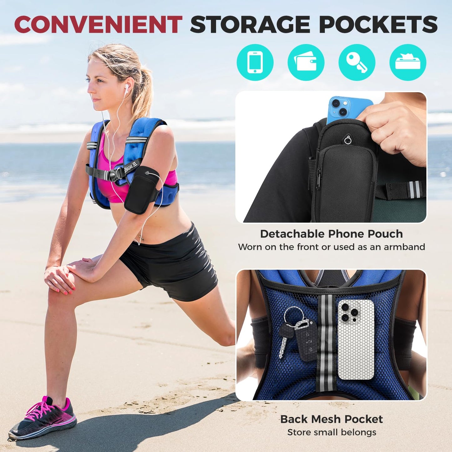 BAGAIL Weighted Vest, 5lb/8lb/10lb/12lb/15lb/20lb/25lb/30lb Weight Vest for Walking & Weight Loss, Reflective Rucking Vest with Phone Pouch for Women & Men, Home Gym & Outdoor Training