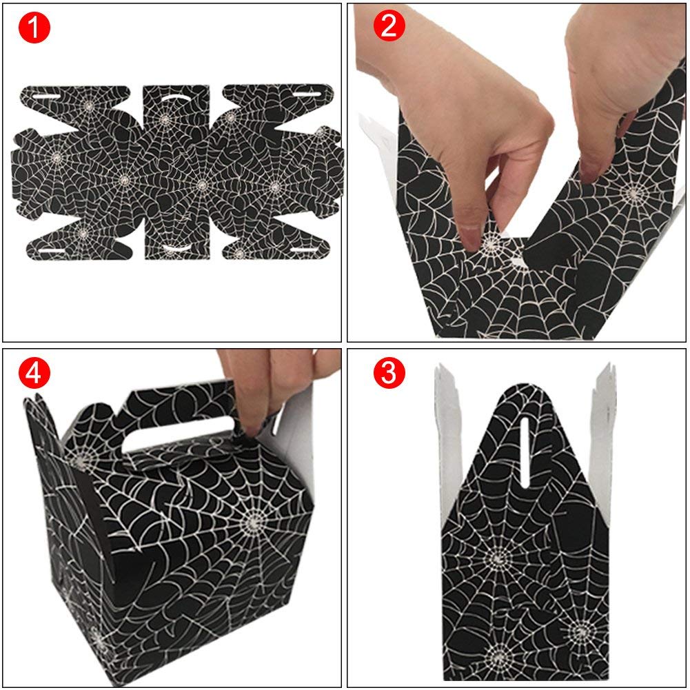 Hxezoc 36pcs Halloween Favor Boxes - Large Black Spider Web Candy Treat Boxes for Party Decorations, Kids Spider Birthday Party Supplies
