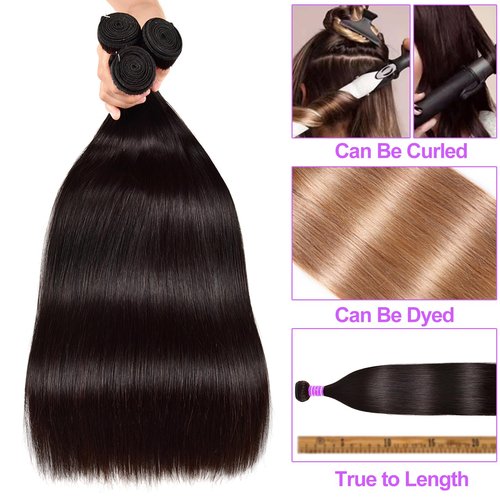 fphko 12A Human Hair Bundles Straight 4 Bundles 100% Unprocessed Brazilian Virgin Hair Double Weft Bundles Deals Human Hair Straight Human Hair Extensions Natural Color (4 Bundles, 22222222)