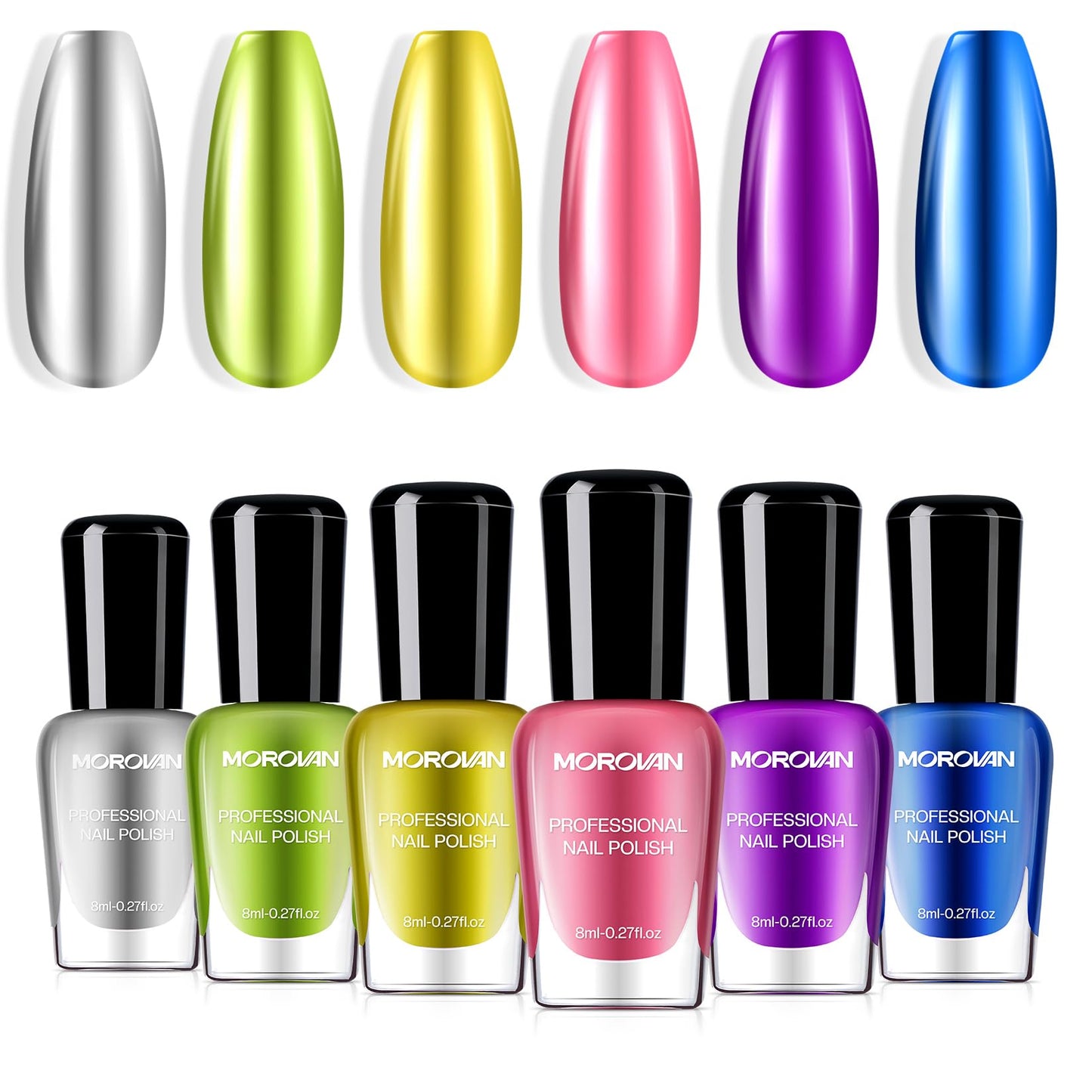 Morovan Fingernail Nail Polish Set: Metallic Chrome Mirror Quick Air Dry Nail Polish Gold Sliver Purple Mini Nail Polish Kit Hom