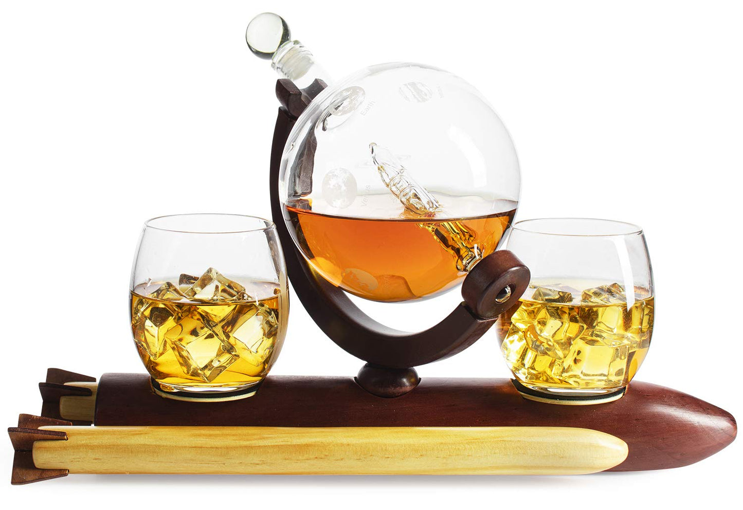 Rocket Wine & Whiskey Decanter Set, Rocket Decanter, Solar System Planets Globe Decanter, Limited Edition, Descriptive Planets Rotating Around Sun, Personal Glass planetarium, Space Lovers Gift!