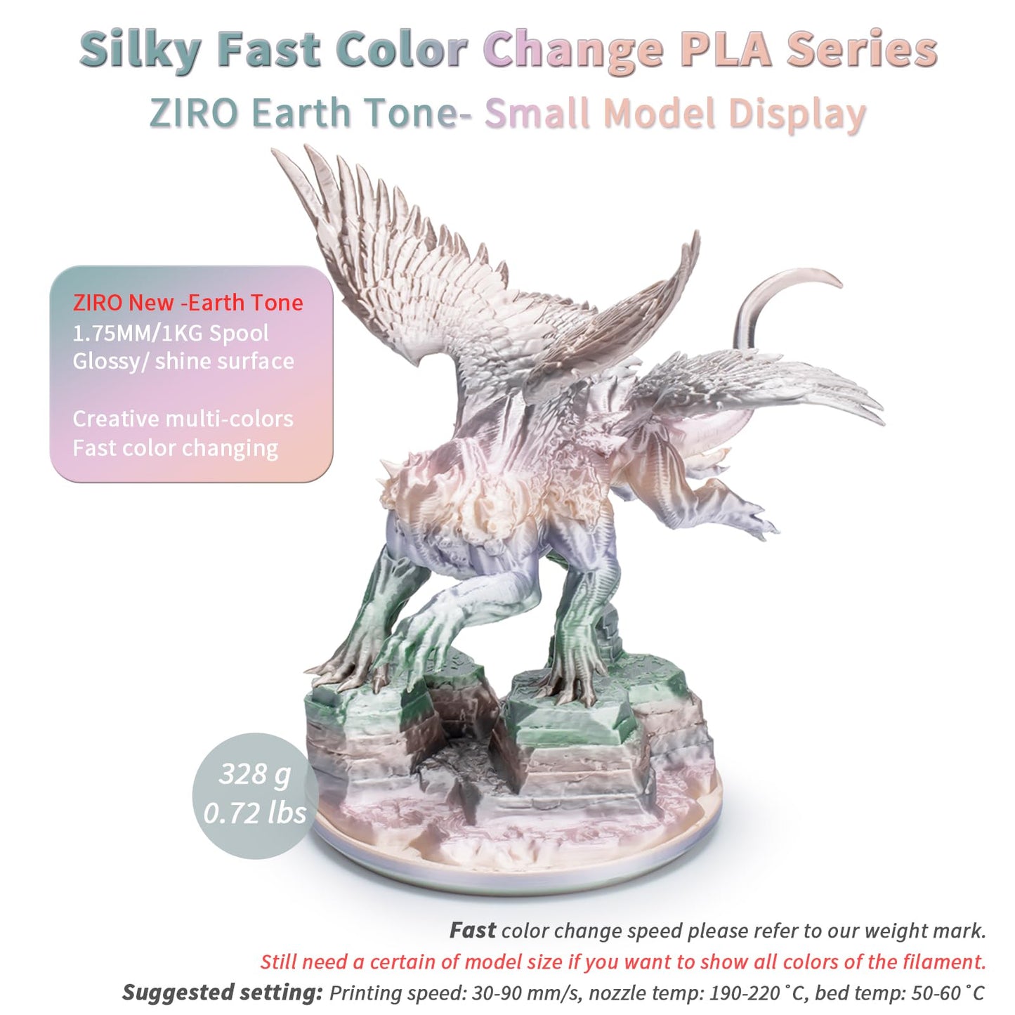 ZIRO 3D Printer Filament, Shiny PLA Fast Gradient Color Change, Glossy Color Change by Length PLA, Fit Most FDM 3D Printers, Dimensional Accuracy +/-0.03mm, 1KG/2.2lb Spool, Earth Tone(Silk)