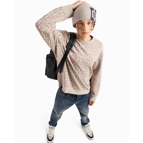 Armani Exchange Men's All Over Logo Stretch Bonded Cotton Crewneck Sweatshirt, String Lettering Big, XX-Large