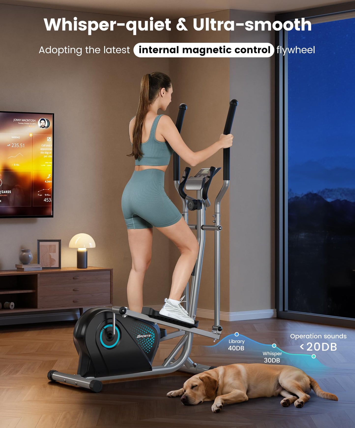 Dripex Elliptical Exercise Machine, Hyper-Quiet Magnetic Elliptical Machine for Home, 16-Level Resistance Elliptical Training Machines with 13.2LBS Flywheel, Pulse Sensor & LCD Monitor (Turquoise)