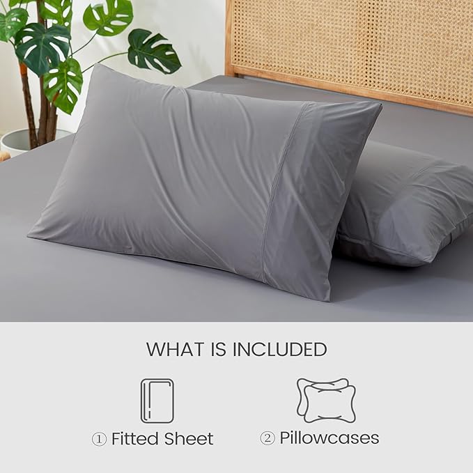 Cozy Bliss Premium Cooling Sheet Set Full Size, Q-Max>0.4, 3PCS No Flat Sheet with 2 Pillowcases, Breathable Fitted Sheet for Hot Sleepers & Night Sweats, Deep Pocket Up to 18 Inches, Dark Grey
