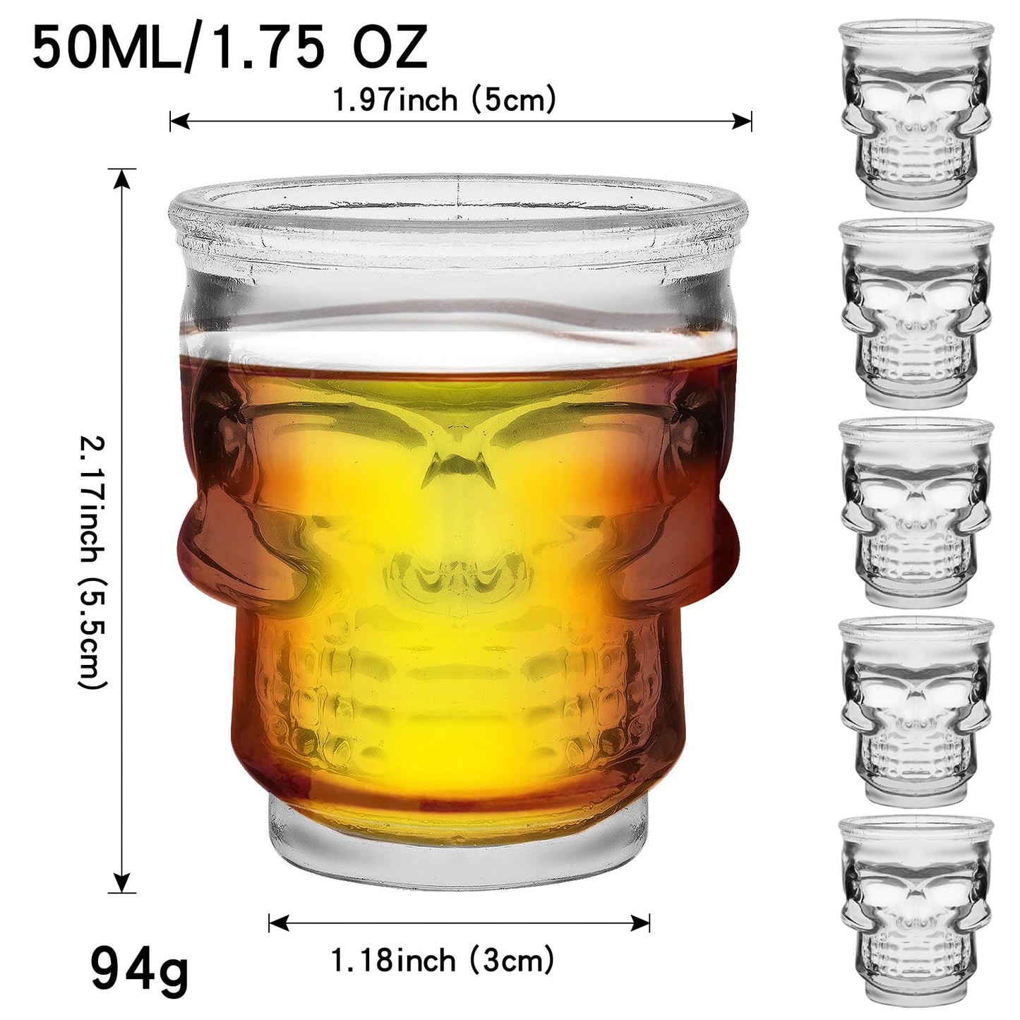eispap 6 Pcs Skull 50ml Shot Glasses Set Freezer Safe Shot Glasses for Skull Gifts or Ornament Shot Glass Design Glass Set (6)