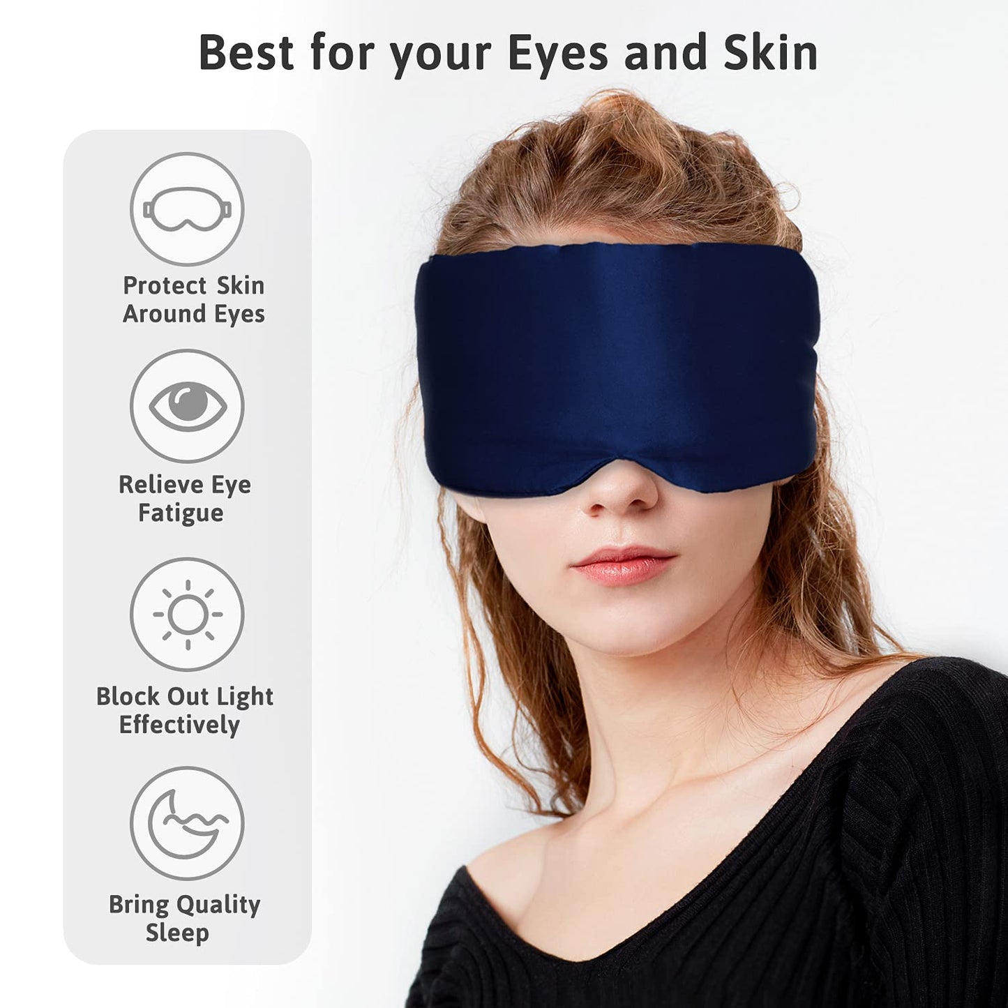 ATreebag Silk Sleep Mask for Women Men Satin, ATreebag Eye Sleeping Mask & Blindfold with Adjustable Strap, Large Size, 1 PC Navy Blue