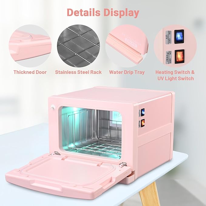 BYOOTIQUE Spa Hot Towel Warmer Nail Salon,8L Small Pink Barber Towel Steamer Machine for Face,Professional Fast Heating Cabinet for Facial Massage Therapy Estheticians,Pink