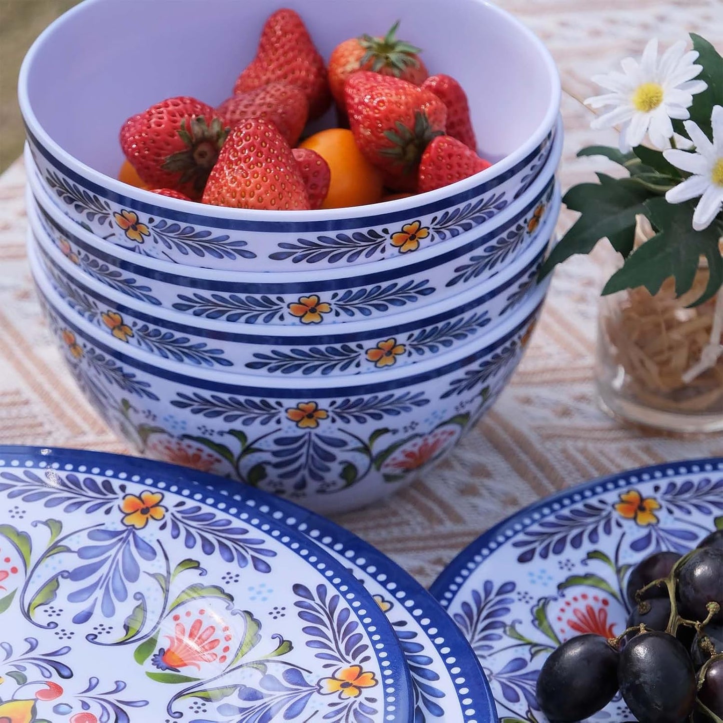Melamine Dinnerware Set 12-Piece for 4 Dish Set Plates Bowls Unbreakable Dishware for Indoor Outdoor Use Lightweight Durable for Camping Picnics Parties Purple