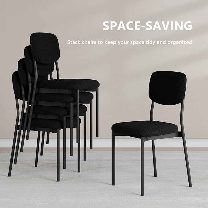 Einhomn Modern Dining Chairs Set of 2, Stackable Upholstered Dining Room Chairs, Kitchen Chairs w/Soft Velvet Backrest & Sturdy Metal Legs for Living Room, Restaurant, Black