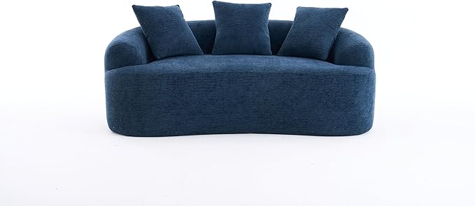 65'' Modern Curved Cloud Loveseat Sectional Sofa for Small Spaces, Luxury Plush Chenille Deep Seat Couch with 3 Pillows, No Assembly Needed Apartment Living Room Furniture, Blue
