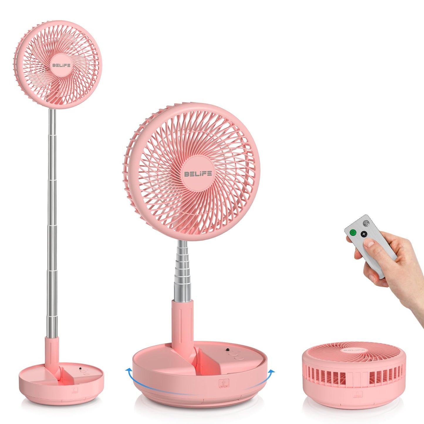 Belife X8 Portable Fan, 7200Mah Battery Powered Rechargeable, Oscillating Usb Desk Floor Fan With Remote, Foldable Telescopic Fa
