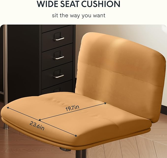 FLEXISPOT Cross Legged Office Chair Armless Desk Chairs Comfy Wide Seat Criss Cross Chair with Wheels Vanity Chair for Living Room Bedroom Study Room(Brown)
