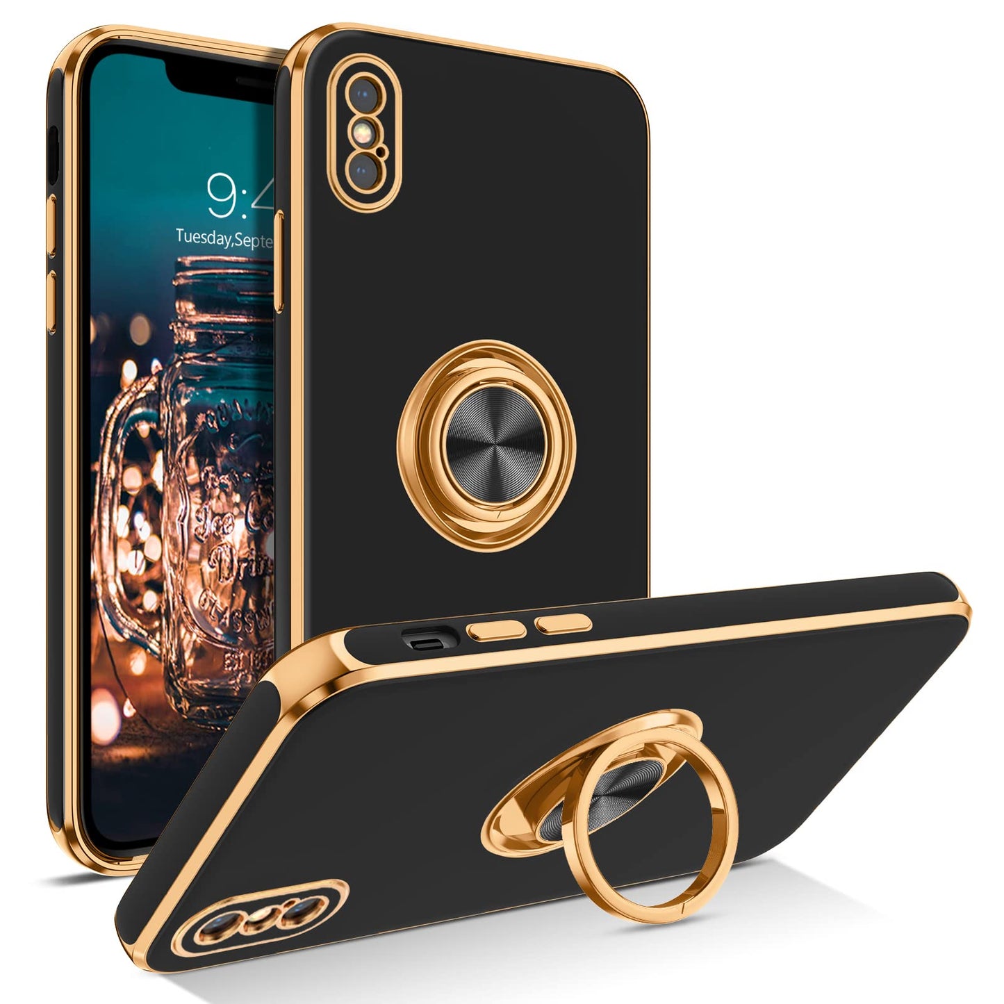 Bentoben For Iphone Xs Case, Phone Case Iphone X, Slim Fit Kickstand Ring Holder Design Shockproof Protection Soft Tpu Bumper Dr