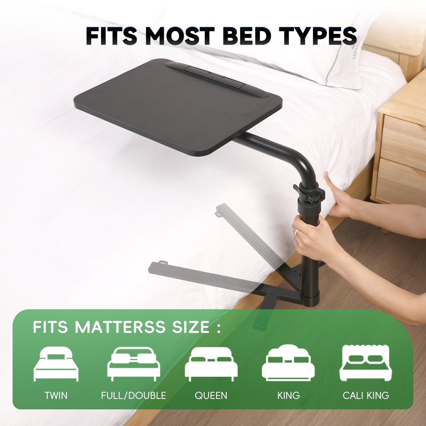 Under Mattress Table Over Bed - Height Adjustable Bedside Desk, 360 Degree Rotatable Tray & Tilt Top Laptop Computer Study Desk for Hospital and Home Use