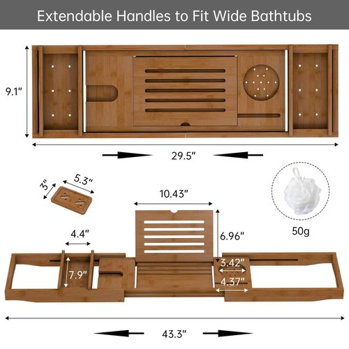 Bamboo Bathtub Tray for Luxury Bathroom, Expandable Premium Bath Tray with Soap Towel Book Holder, Luxury Spa Wooden Bath Table for Reading Laptop Over The Clawfoot Walnut
