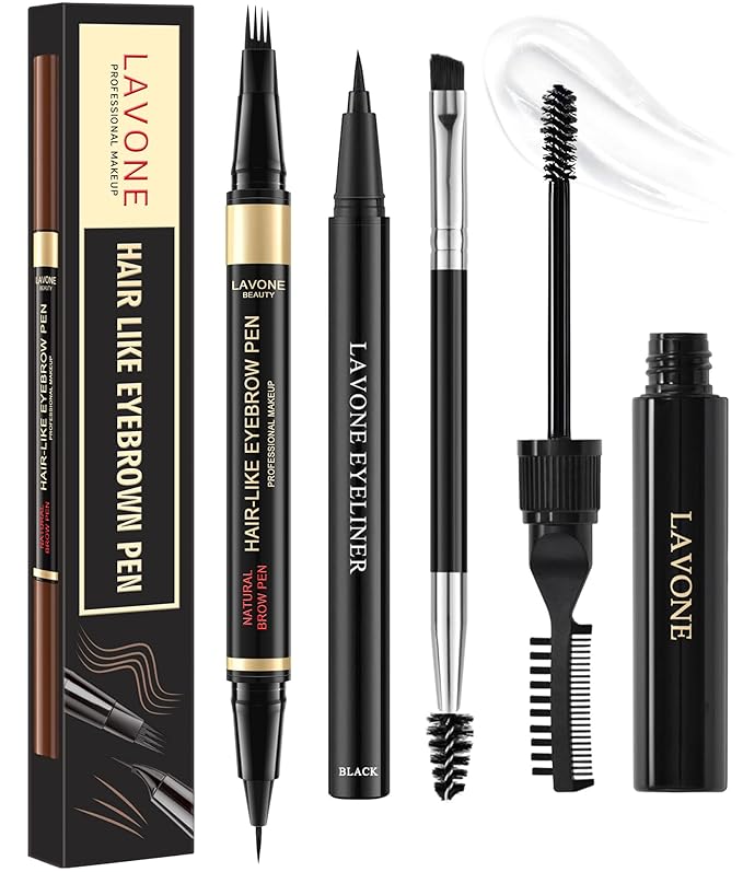 Eyebrow Pencil Kit, with Microblading Eyebrow Pen, Eyebrow Gel, Eyeliner, Eyebrow Brush, Eyebrow Pencils for Women, Waterproof, Smudge Proof, Long Lasting Makeup Formula - Dark Blonde