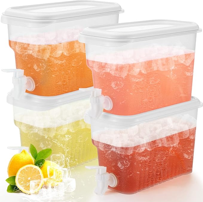 Hoolerry 4 Pcs 0. 8 Gallon Beverage Drink Dispenser for Fridge, Plastic Liquid Drink Juice Container with Spigot Cold Lemo...