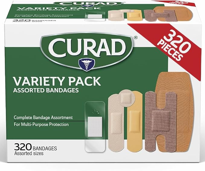 CURAD Assorted Bandages Bulk Variety Pack | 320 Count |5 Styles Including Waterproof, Sheer, Plastic, Heavy Duty & Flex-Fa...
