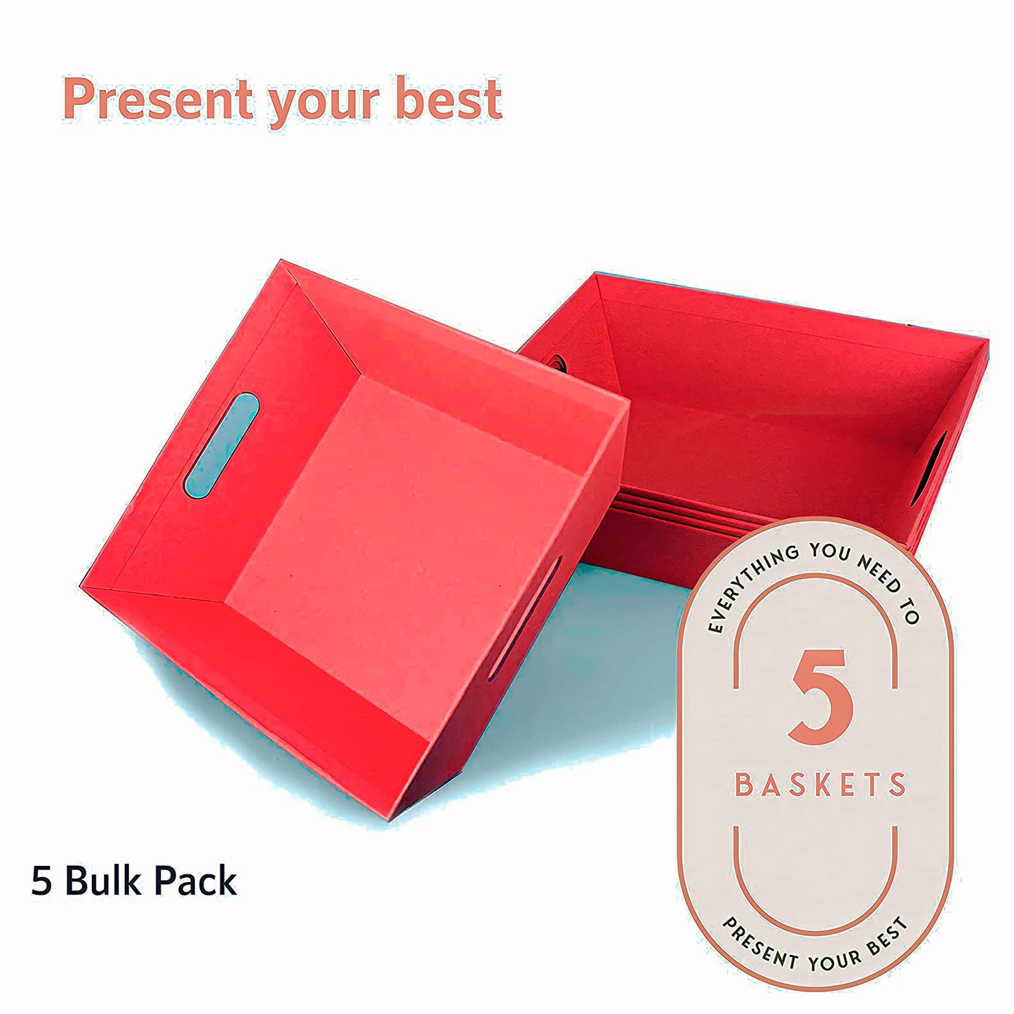 [5PK] Large Red Baskets For Gifts Empty To Fill| Bulk Red Gift Basket- 10x12” Basket| Christmas, Valentines, Thanksgiving, Easter|Shelf Basket, Snack, Organizing|Gift To Impress-Upper Midland Products