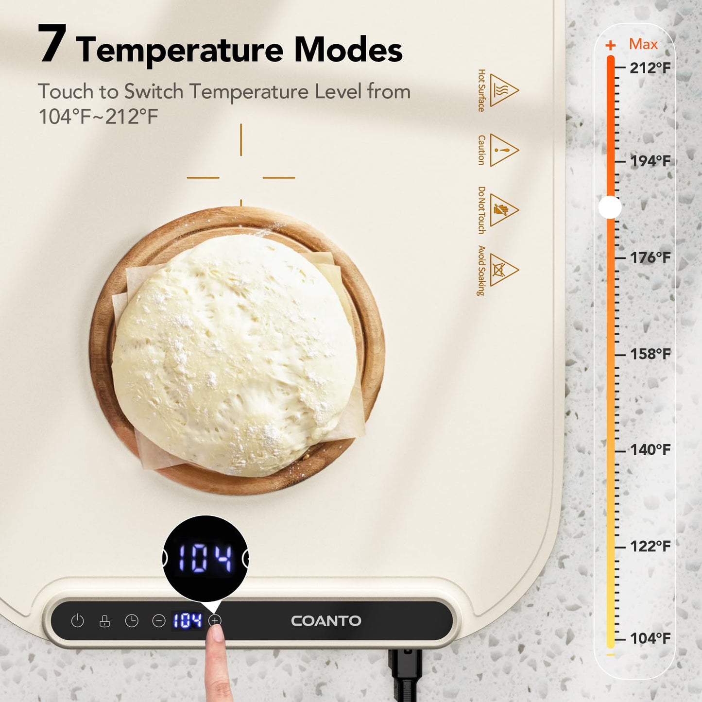 Coanto Food Warming Mat, Electric Warming Tray for Buffets & Parties, Silicone Heating Mat with 7 Temperature Settings, Roll-Up Storage, 17.91"x12.8", Beige