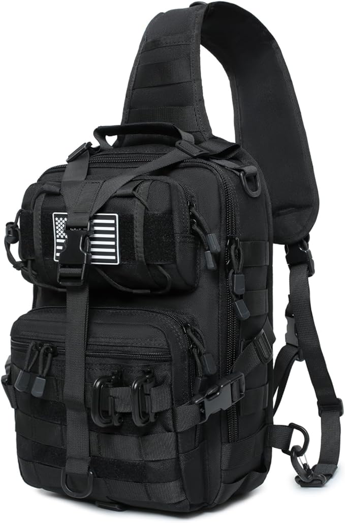 Lemubeane Tactical Sling Bag Backpack Military Rover Shoulder Sling Pack EDC Molle Range Bag Crossbody Chest Pack (Black)
