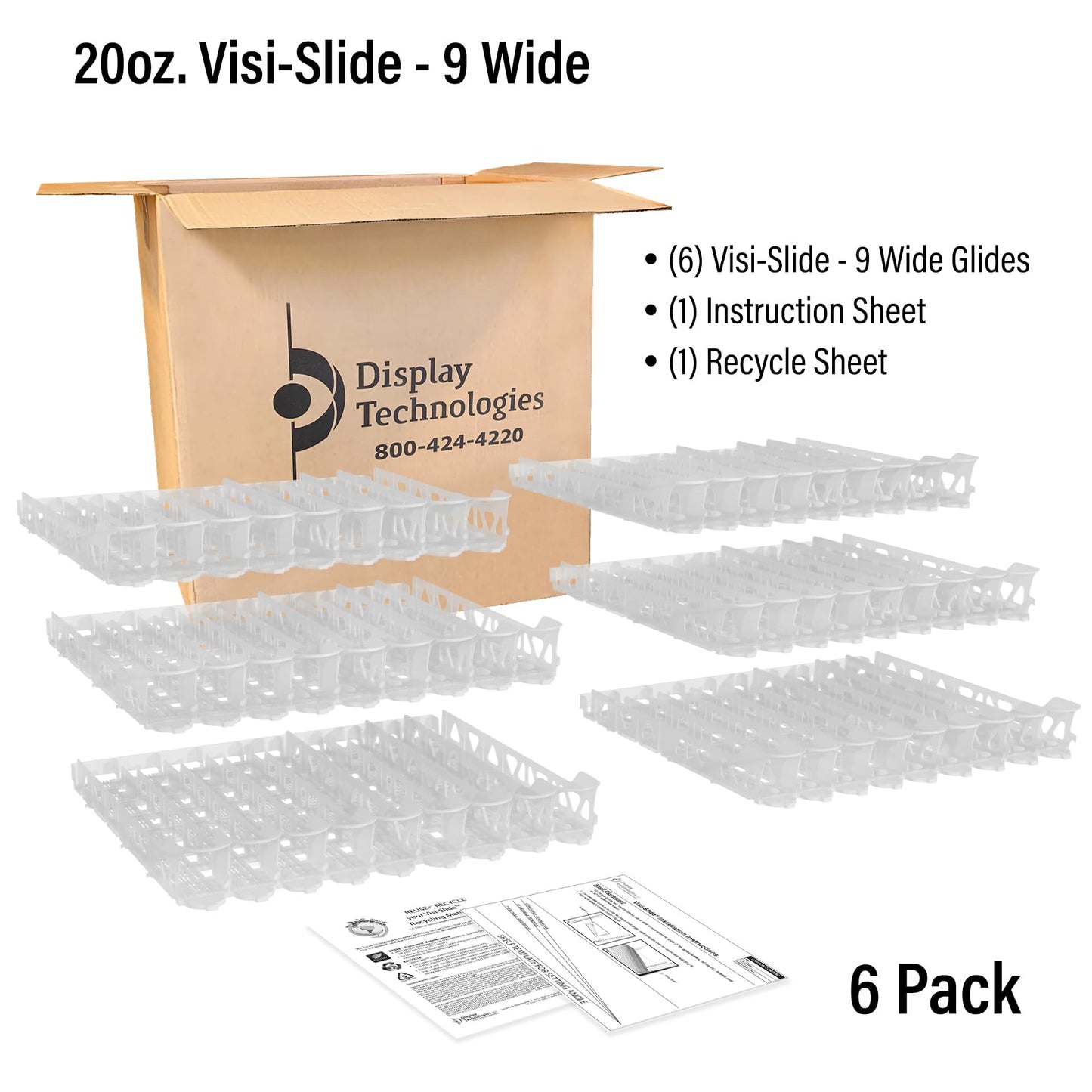 Visi-Slide 20oz Soda Beverage Dispenser - Gravity Fed Glide for Angled Shelves for Coolers, Commercial Refrigerators, Cold Vaults (Pack of 6) Drink Organizer for Cans, Bottles and More