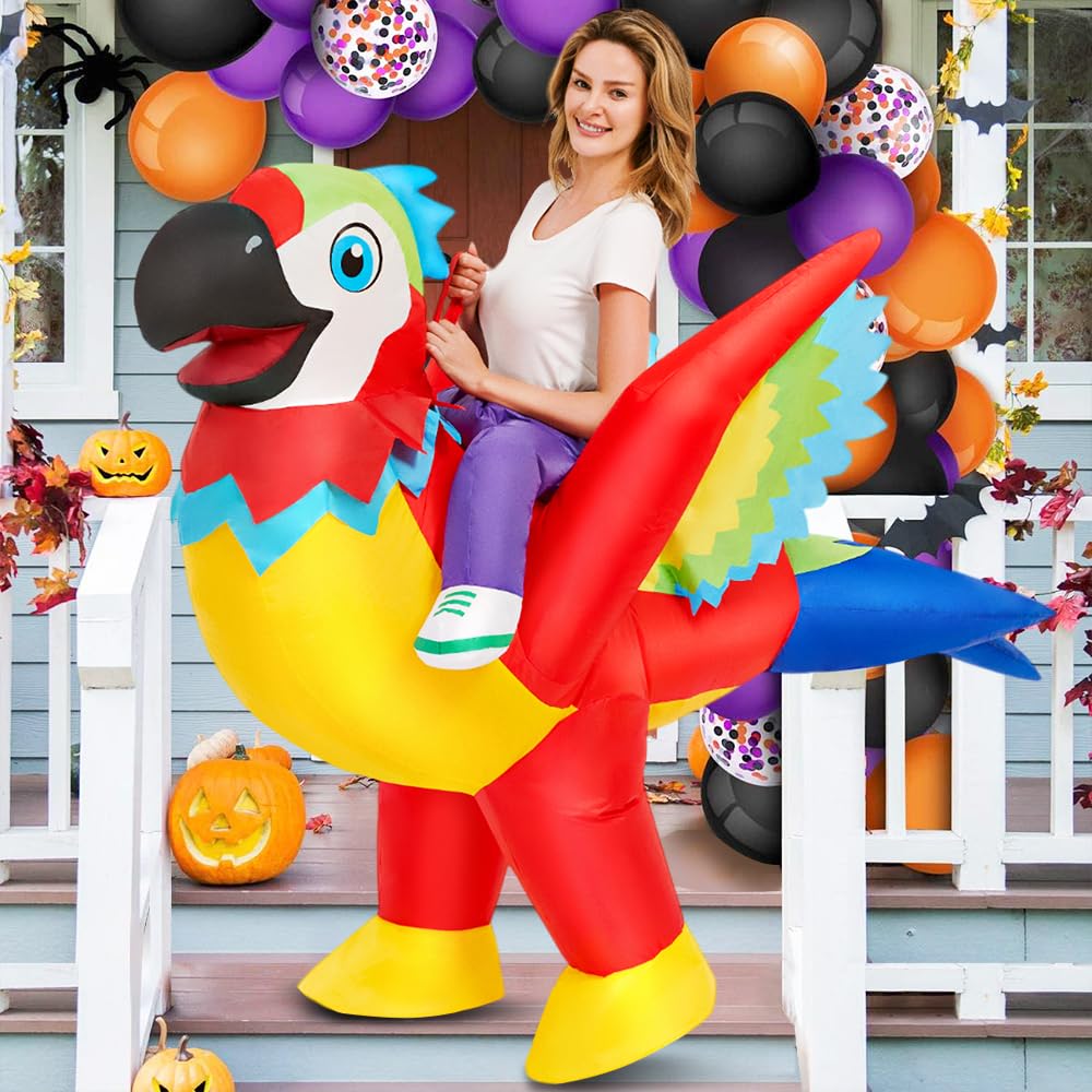 KOOY Inflatable Parrot Costume Adult Parrot Blow Up Costume For Funny Halloween Party Ride On Inflatable Costumes For Men Women, Blow Up Costume For Adults
