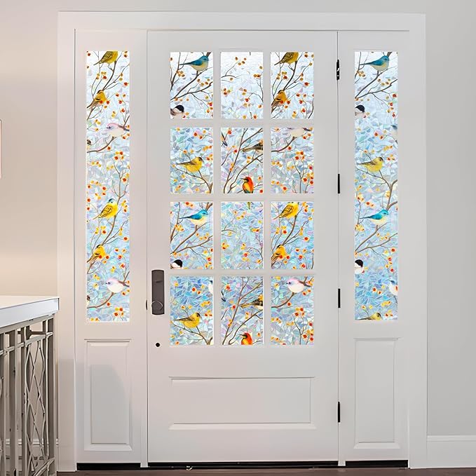 DKTIE Country Rustic Window Privacy Film Rainbow Film Decorative Window Sticker, UV2 Static Stained Glass Cling Tint for Home Heat Control Non-Adhesive (S3533, 23.6in X 78.7in)