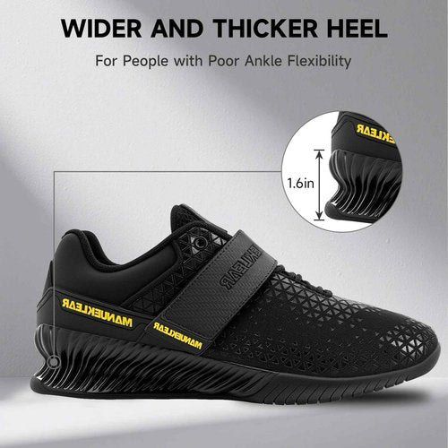 MANUEKLEAR Strong Anti-Slip Deadlift Lifting Squat Shoes for Men, Professional Training Weightlifting Shoes for Men and Women with Rubber Non-Slip Sole Shining Black