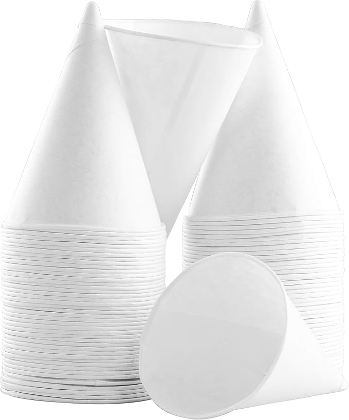 Eco-Friendly, Wax Free 4.5oz White Paper Cone Cups 50Pk. Small Dispenser Cup for Shaved Ice, Office Water Coolers, Sports ...