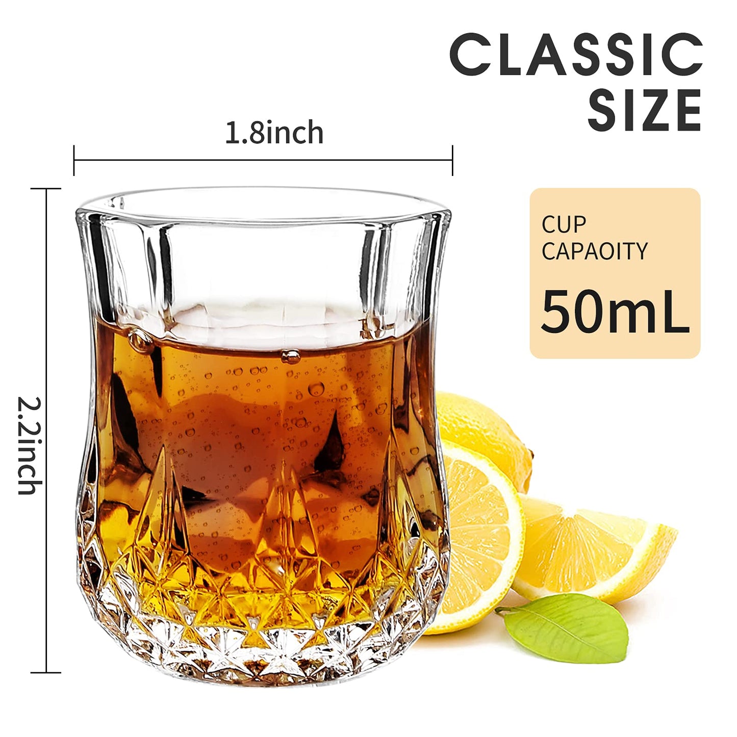 JAIEF 1.7 OZ Tequila Shot Glasses Heavy Base Shot Glass, Crystal Cordial Glasses (8)