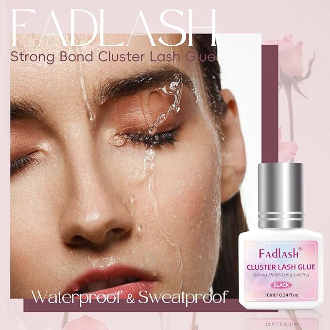 FADLASH Lash Cluster Glue Black Eyelash Glue for DIY Lash Extensions Waterproof 2-3s Fast Drying 2 Weeks Retention Long-Lasting at Home (10ml)
