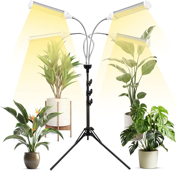 LED Grow Lights for Indoor Plants, 420 LEDs Full Spectrum Plant Lights for Indoor Growing with 15-63 inches Adjustable Tripod Stand, 4 Heads Floor Grow Lamp with 3/6/12H Auto On/Off Timer Function