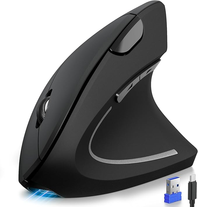 TECKNET Ergonomic Mouse, Rechargeable 2.4G+Bluetooth Vertical Mice 6 DPI Adjustable, Wireless Optical Carpal Tunnel Mouse ...