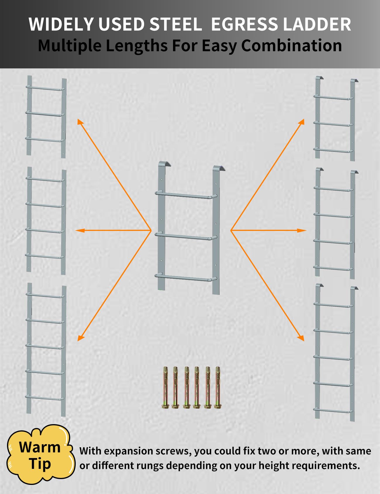 3-Rung Window Well Ladder, Heavy Duty Steel Basement Egress, Fire Escape Ladder for Emergency Home Safety(34.2" Lx17.9 W, Hooked, Matte Black)
