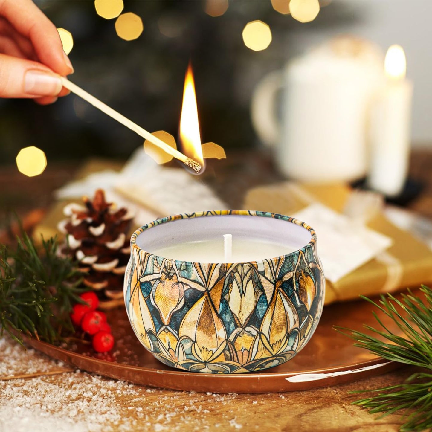 Yinuo Candle Christmas Scented Candles Gift Set – 12 Pack Long Lasting Soy Wax Holiday Candles in Decorative Tin Jars, Winter Home Decor, Relaxing Aromatherapy Gifts for Women & Friends